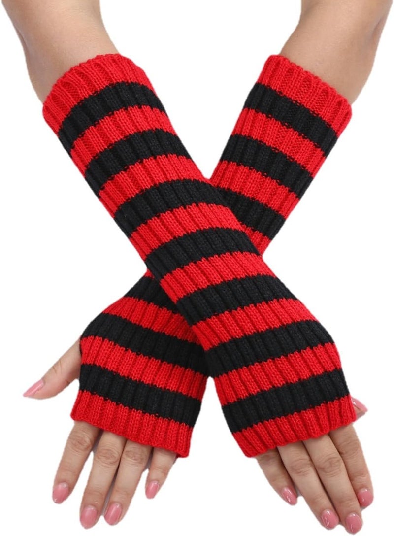 Sumleno Y2k Striped Arm Warmers Long Fingerless Knitted Gloves Punk Gothic Alt Emo Scene Cool Winter Arm Sleeves Grunge Accessories - Image 1